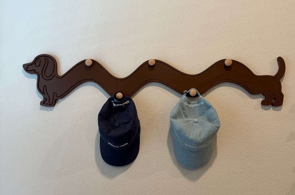 Squiggly weenie hanger for leashes, hat and accessories (two sizes available)