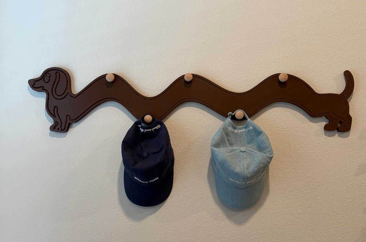 Squiggly weenie hanger for leashes, hat and accessories (two sizes available)