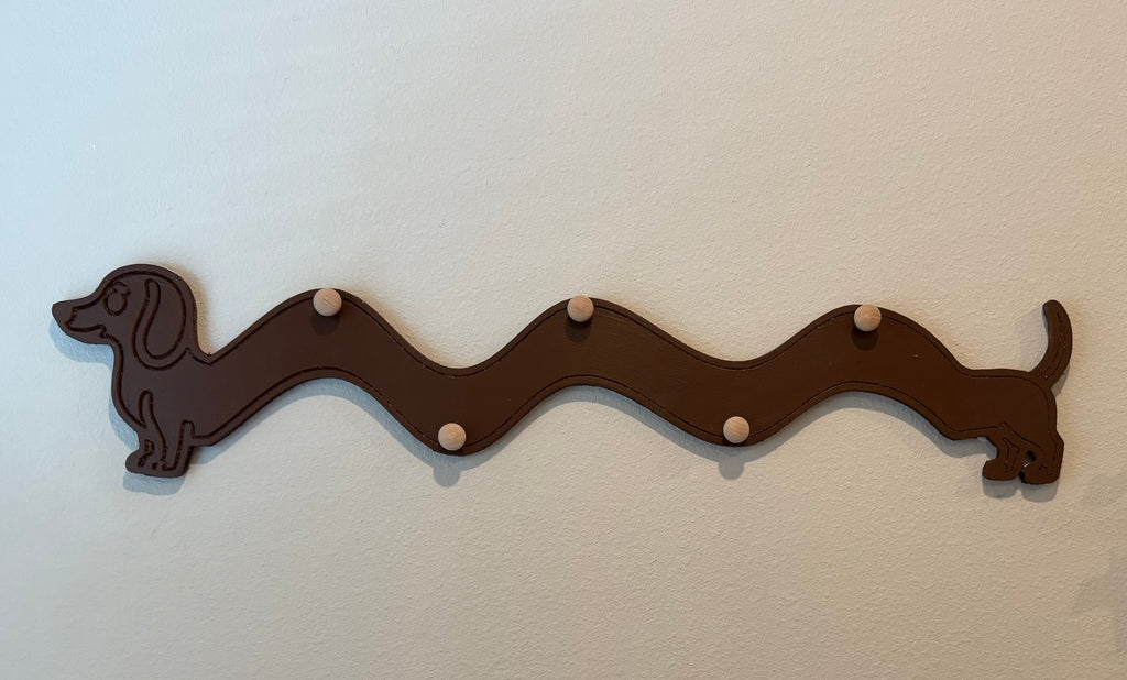 Squiggly weenie hanger for leashes, hat and accessories (two sizes available)
