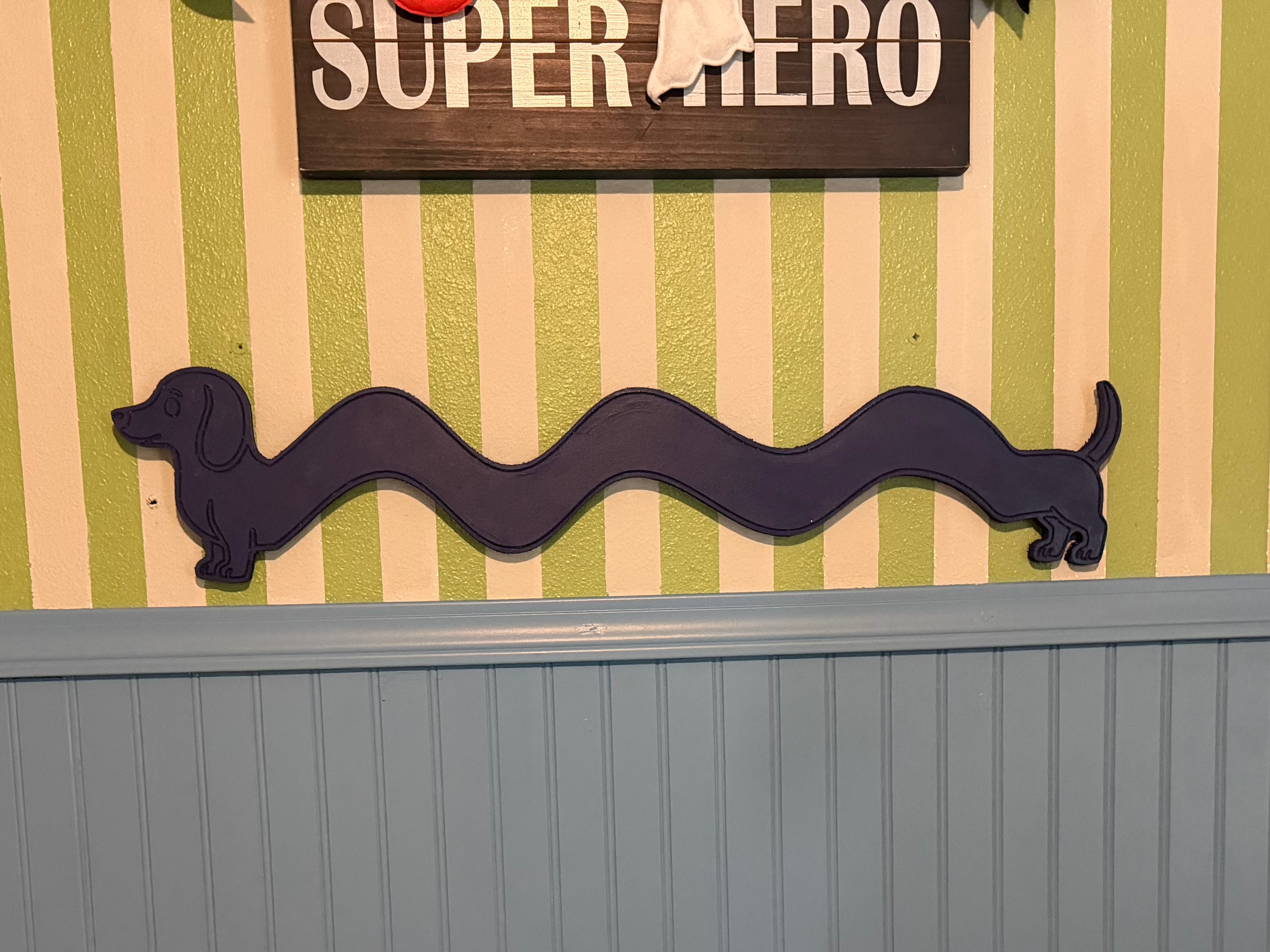 Squiggly weenie hanger for leashes, hat and accessories (two sizes available)