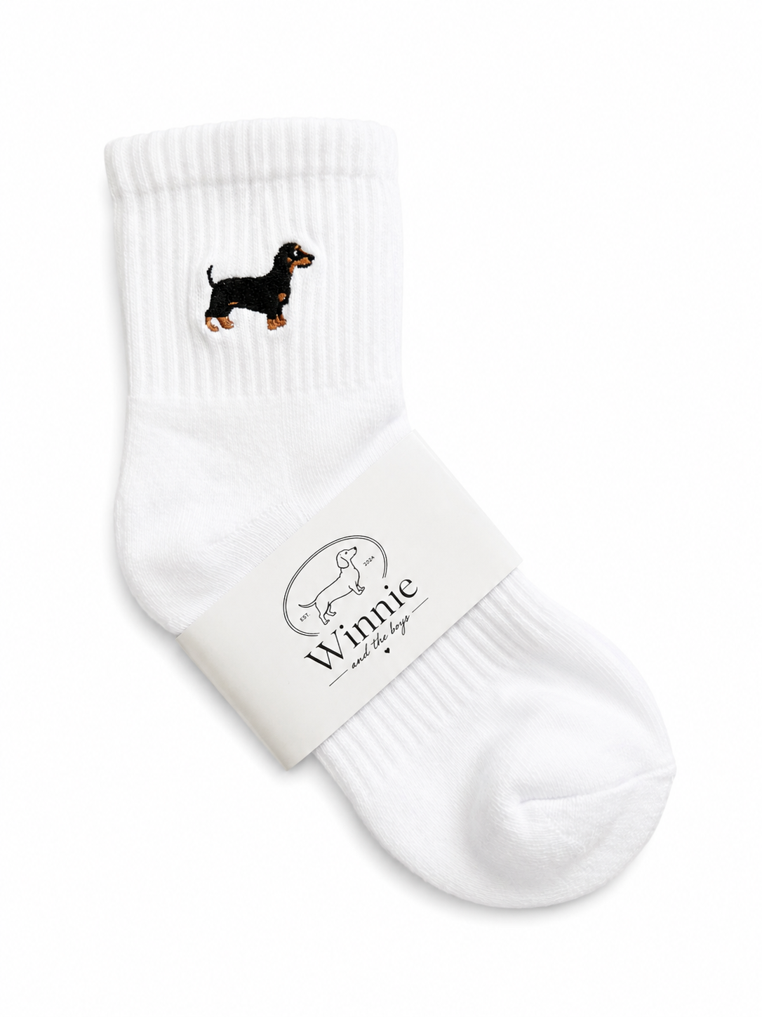 Embroidered Black and Tan Dachshund Socks