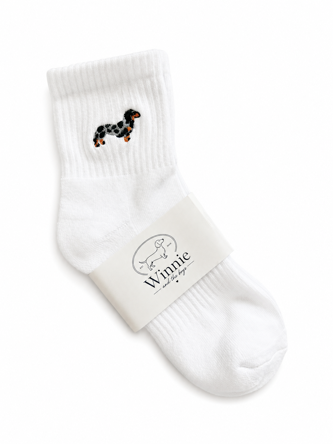 Embroidered Dapple Doxie Socks