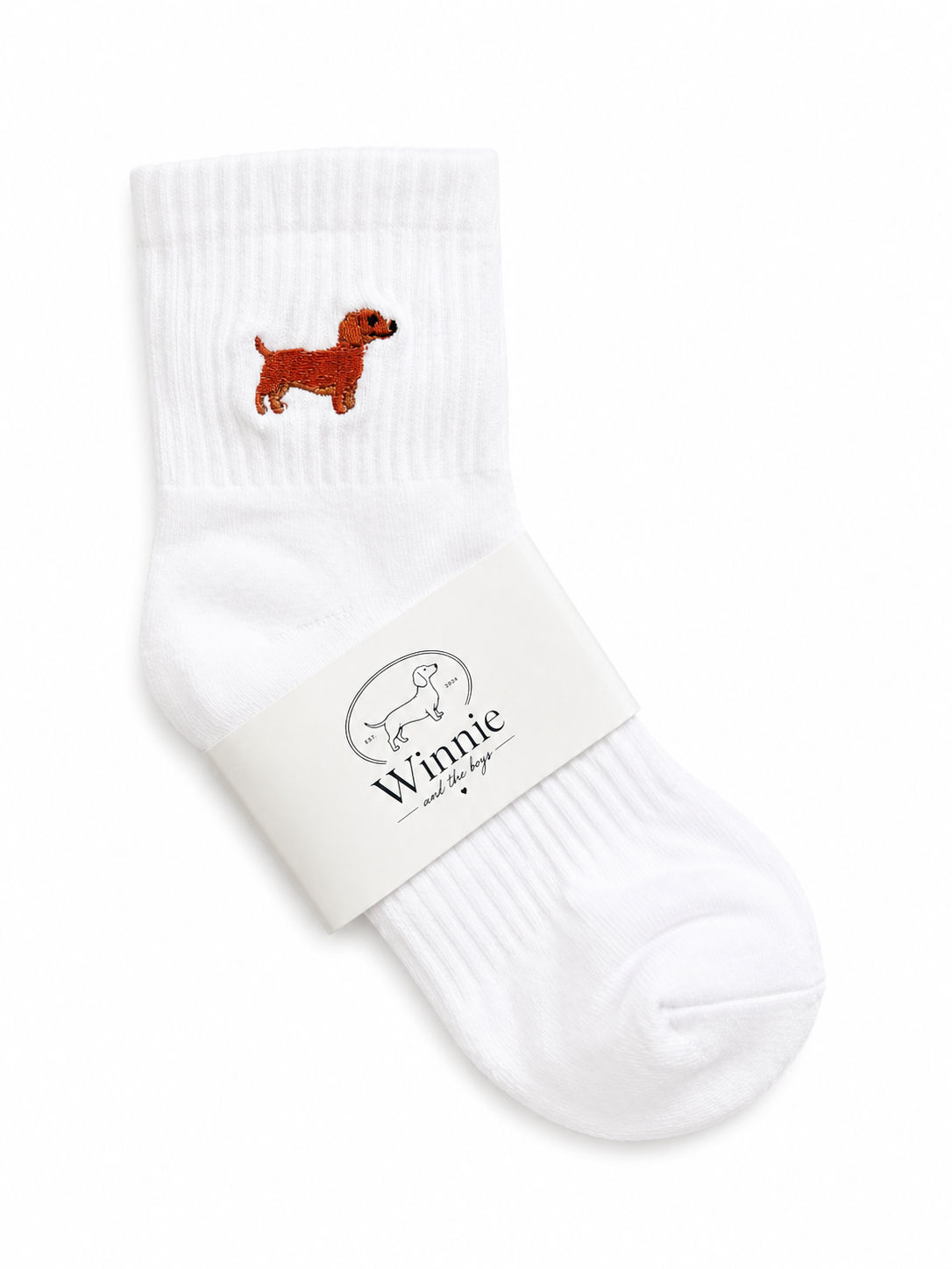 Embroidered Red Smooth Coat Dachshund Socks