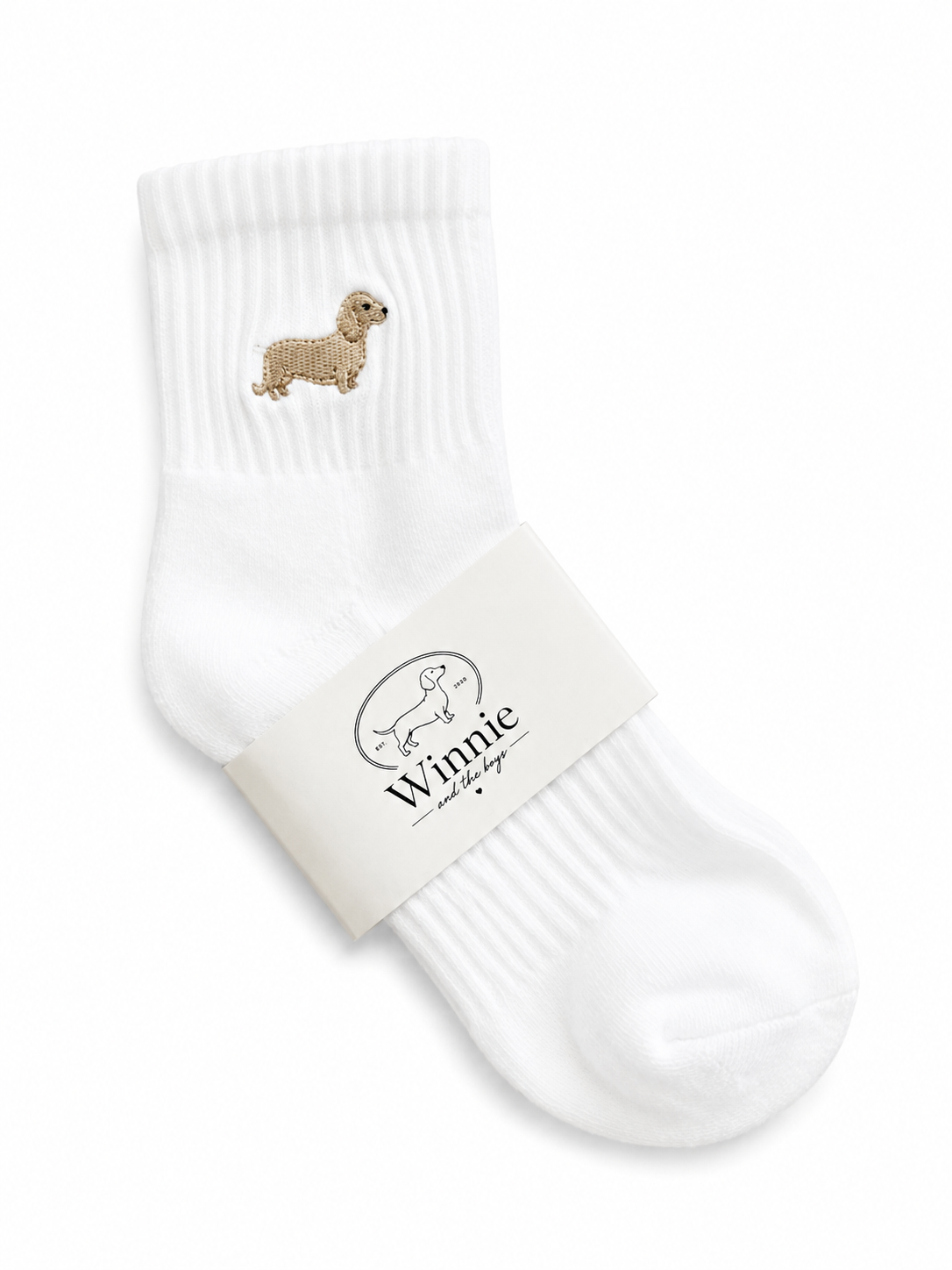 Embroidered English Cream Dachshund Socks